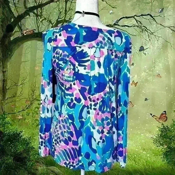 Lilly Pulitzer Lilias Tunic Multi Hit The Spot Long Sleeve Blouse SIZE XXS - Picture 7 of 10
